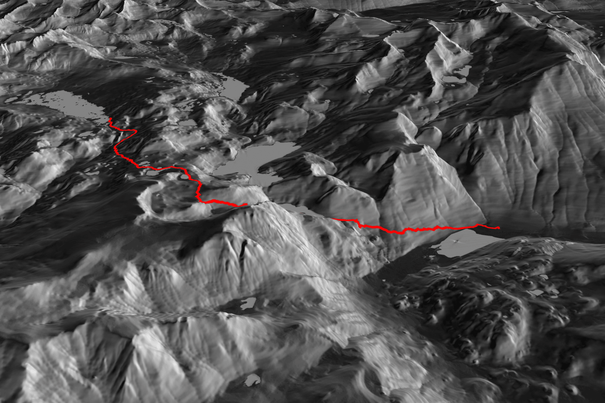 Our route up to Thousand Island Lake, traced with red